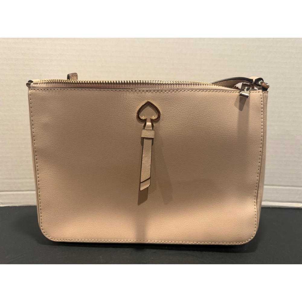 Kate Spade New York Beige Leather Crossbody Bag Gold Hardware Tassel PXRUA225
